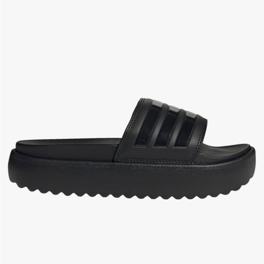 adidas Black Platform Slide Sandal with Three-Stripe Strap